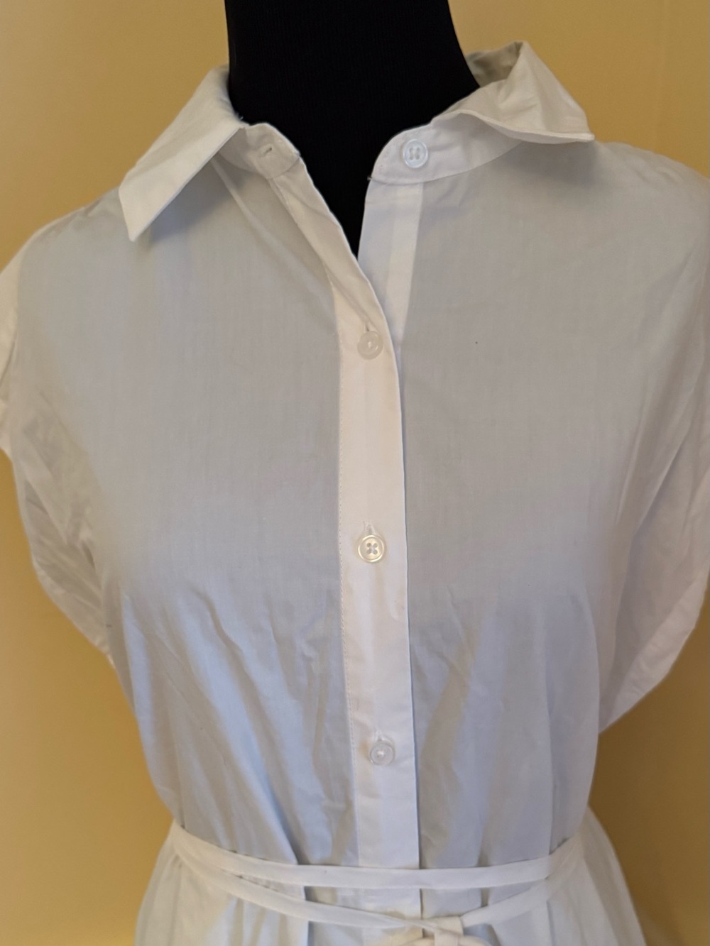 A New Day White Cotton Poplin Cap Sleeve Midi Shirtdress w/ Tie Belt Size Small - Picture 4 of 9